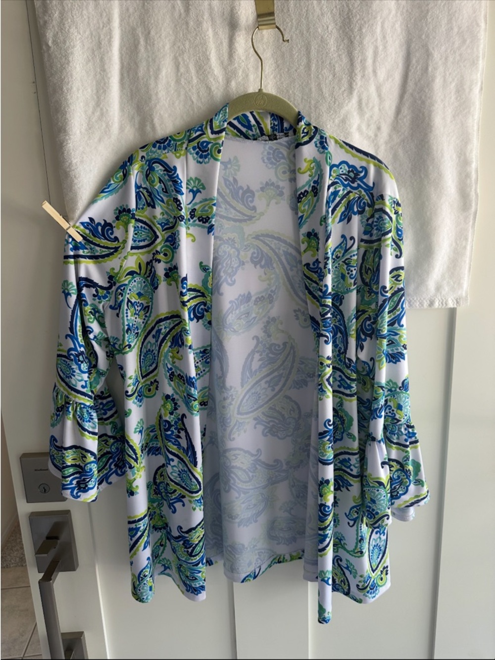 Slinky Brand Blue Green Paisley Print  jacket Top
